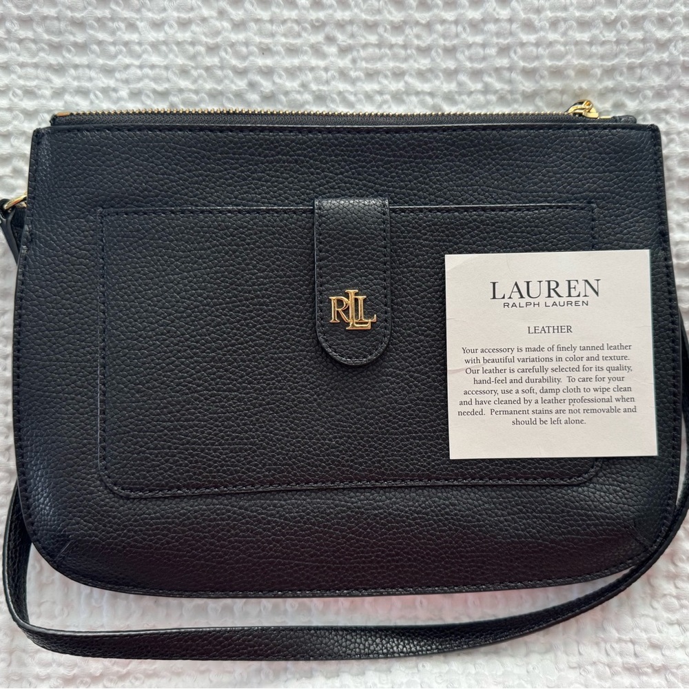LIKE NEW Ralph Lauren Black Leather Crossbody with Gold RL Logo